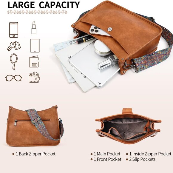 Crossbody Bags For Women Trendy, Vegan Leather Hobo Purse Shoulder Handbag Bucke - Picture 4 of 7